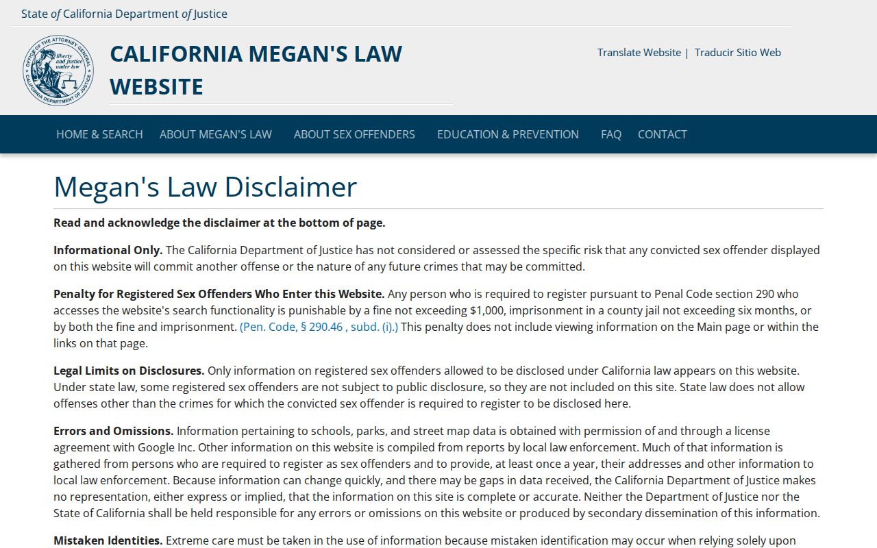 Gardena neighbors California Megan's Law registry search