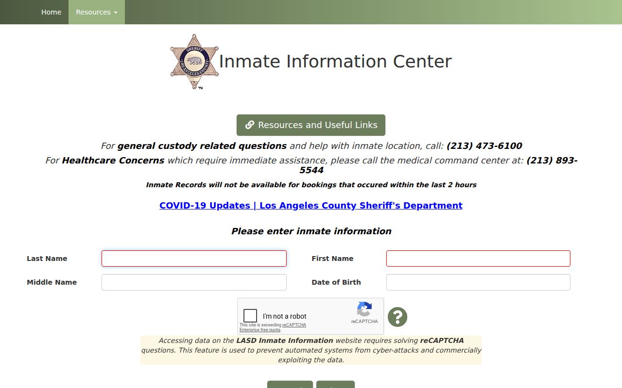 Gardena neighbors Los Angeles County inmate information search