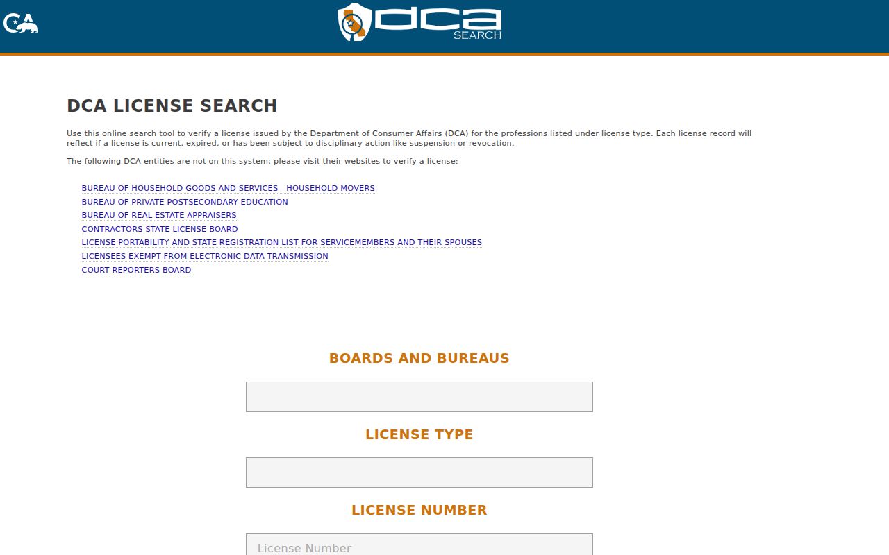 Gardena resident lookup California professional license search