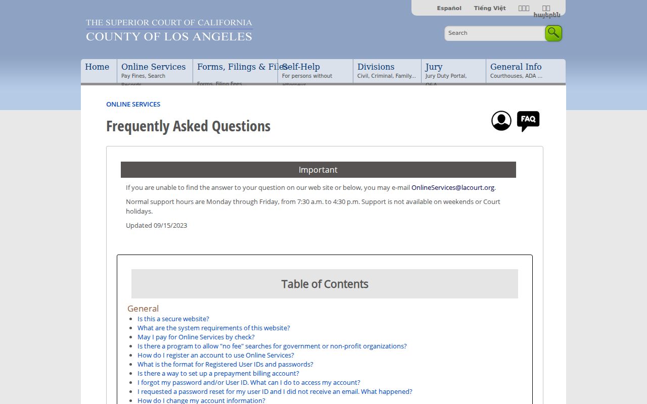 Gardena resident lookup Los Angeles court name search rules and fees