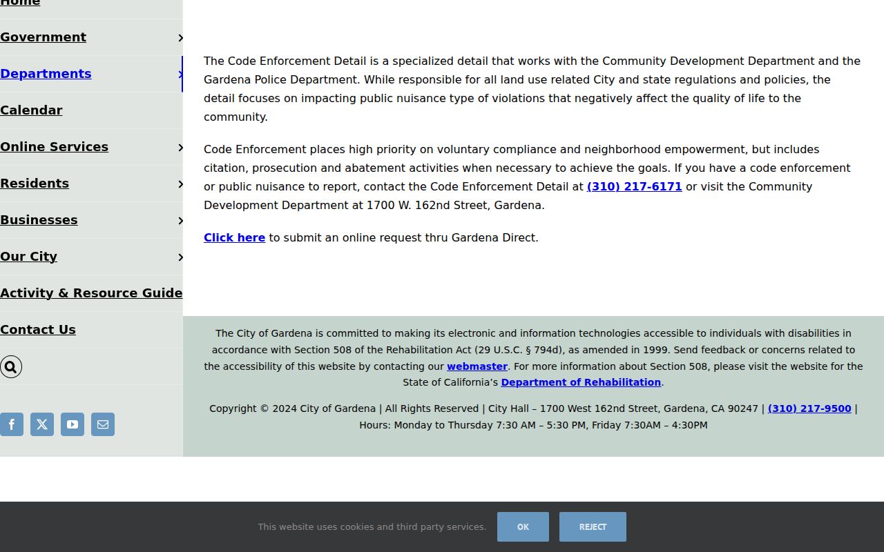 Gardena street directory code enforcement records by address